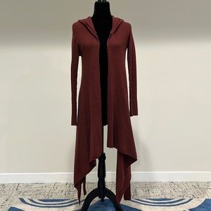 Free People “Sloane” Hooded Wrap Sweater Maroon, medium